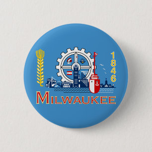 Bandera de Milwaukee, botón Pinback de Wisconsin