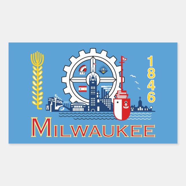 Bandera de Milwaukee, Pegatina rectangular de Wisc (Anverso)