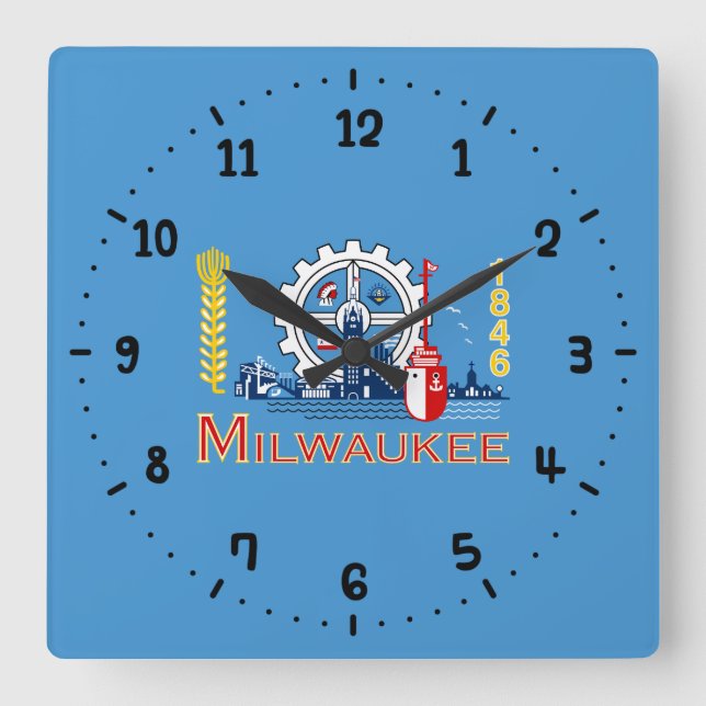 Bandera de Milwaukee, reloj de pared cuadrado de W (Anverso)
