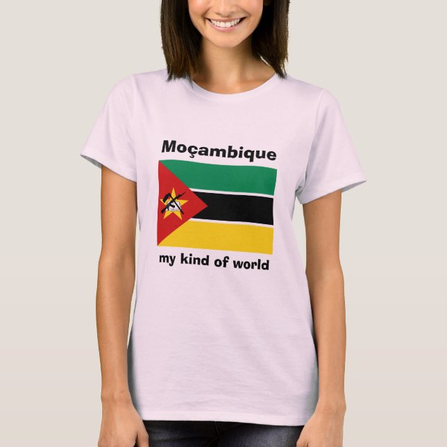 Bandera de Mozambique + Mapa + Camiseta del texto (Anverso)