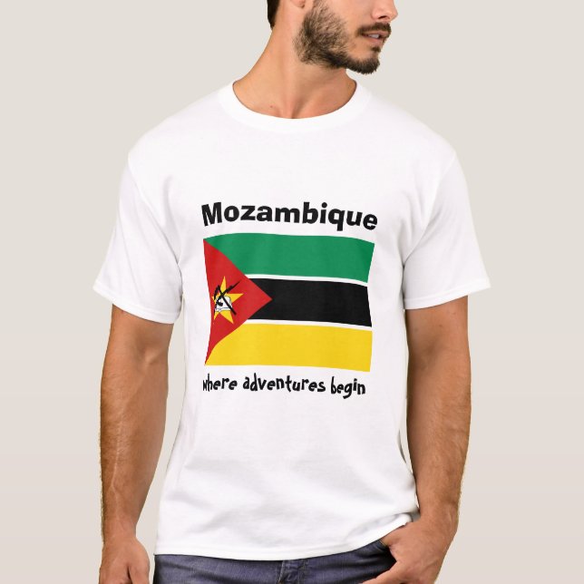 Bandera de Mozambique + Mapa + Camiseta del texto (Anverso)