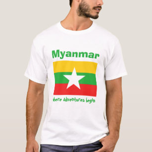 Bandera de Myanmar + mapa + camiseta de texto