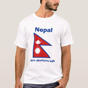 Bandera de Nepal + Mapa + Camiseta del texto