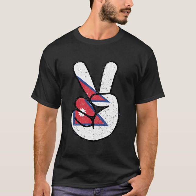 Bandera de Nepal Símbolos de Paz Rótulo camiseta d (Anverso)