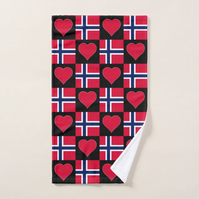 Bandera de Noruega y patrón cardíaco Orgullo norue (Toalla de mano)