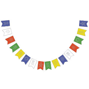 Bandera de oración tibetana con símbolos budista
