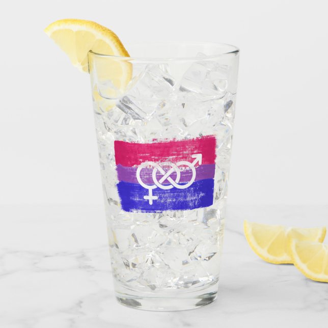 BANDERA DE ORGULLO CON SÍMBOLO BISEXUAL PINTADO (Anverso (hielo))