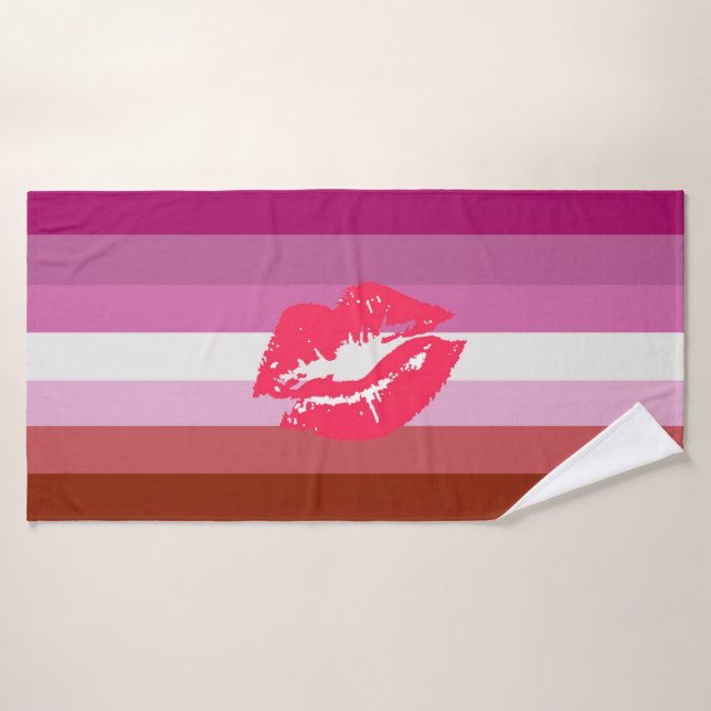 Bandera de Orgullo Lesbiana con Lápiz Labial (Toalla de baño)