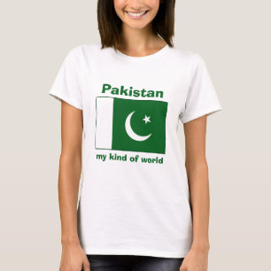Bandera de Pakistán + mapa + camiseta de texto
