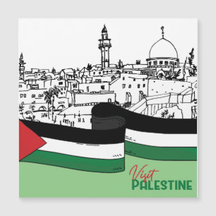 Bandera de Palestina y antiguas casas dibujadas a 