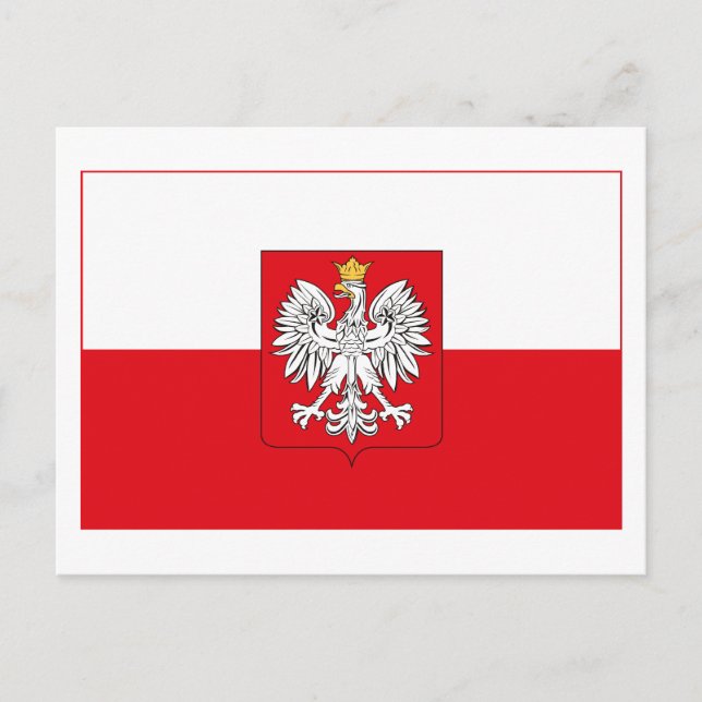 Bandera de Polonia con tarjeta postal COA (ligera) (Anverso)