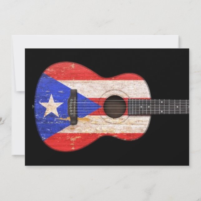 Bandera de Puerto Rico, guitarra acústica, negro (Anverso)