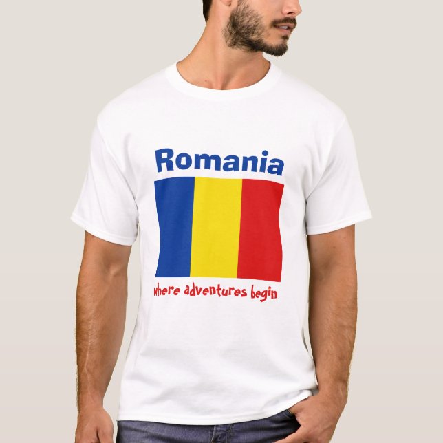 Bandera de Rumania + Mapa + Camiseta del texto (Anverso)
