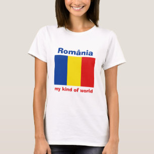 Bandera de Rumania + Mapa + Camiseta del texto