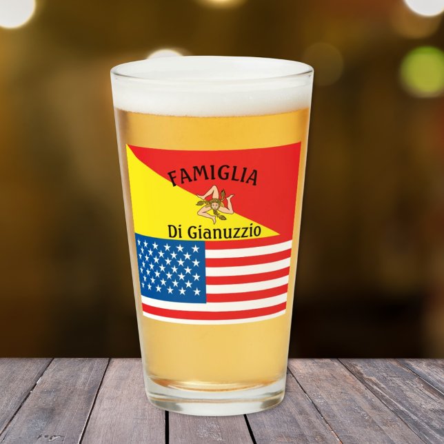 Bandera de Sicilia (Flag of Sicily American Flag
Sicilian American Personalized
Glass Tumbler)