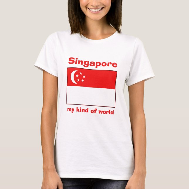 Bandera de Singapur + Mapa + Camiseta del texto (Anverso)