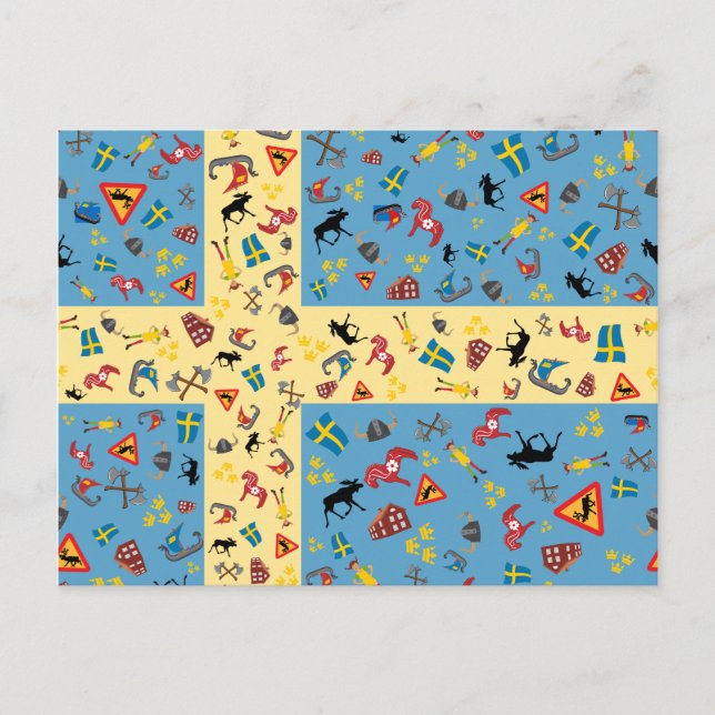 Bandera de Suecia con la postal de los iconos de (Anverso)