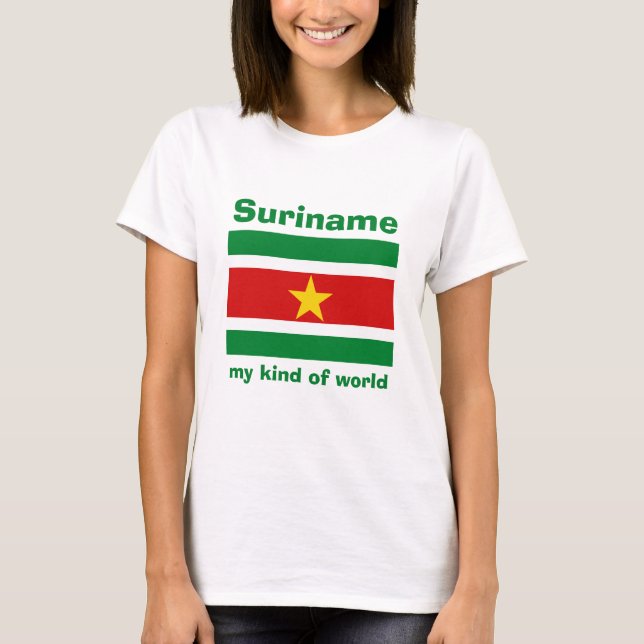 Bandera de Surinam + Mapa + Camiseta de texto (Anverso)