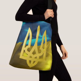 Bandera de Ucrania 3D y la bolsa de asas de Tryzub