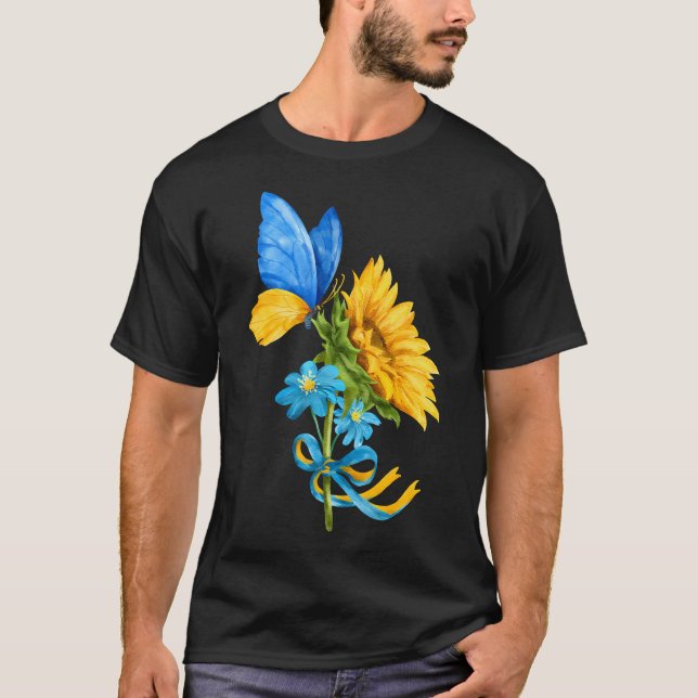 Bandera de Ucrania del girasol camiseta mariposa u (Anverso)