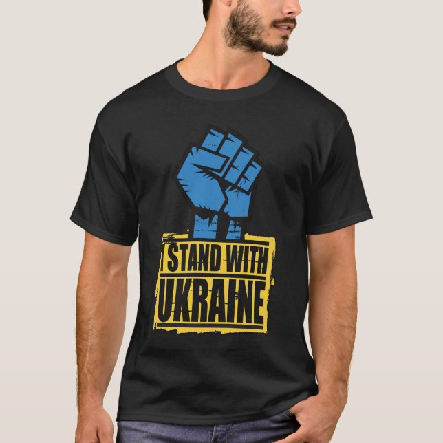 Bandera de Ucrania levantada camiseta amarillo azu (Anverso)