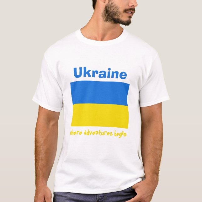 Bandera de Ucrania + mapa + camiseta de texto (Anverso)