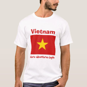 Bandera de Vietnam + Mapa + Camiseta del texto