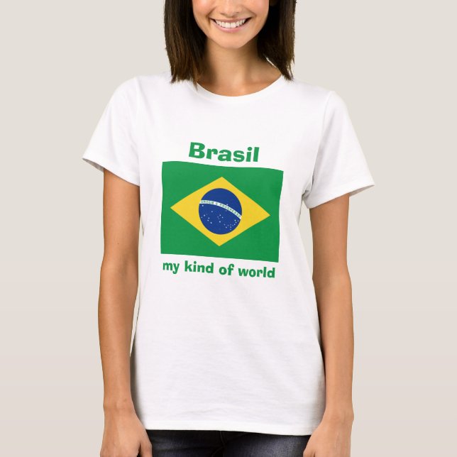 Bandera del Brasil + Mapa + Camiseta del texto (Anverso)