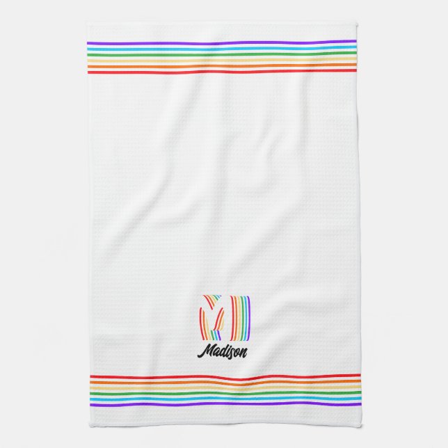 Bandera del Orgullo Gay Monograma Toalla de Cocina (Vertical)