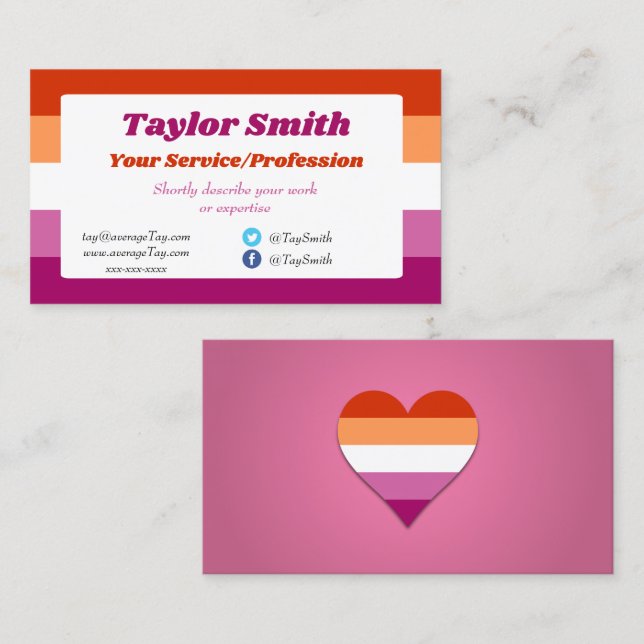 Bandera del Orgullo Lesbiano / tarjeta de visita p (Anverso / Reverso)