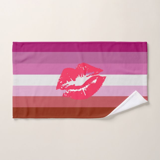 Bandera del Orgullo Lésbico con lápiz labial (Toalla de mano)
