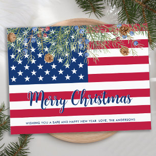 Bandera estadounidense Feliz Navidad a Patriota Mi