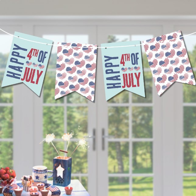 Bandera Estadounidense Patriótica Azul Blanco Rojo (Cute Patriotic United States Heart 4th Of July Bunting Flags)