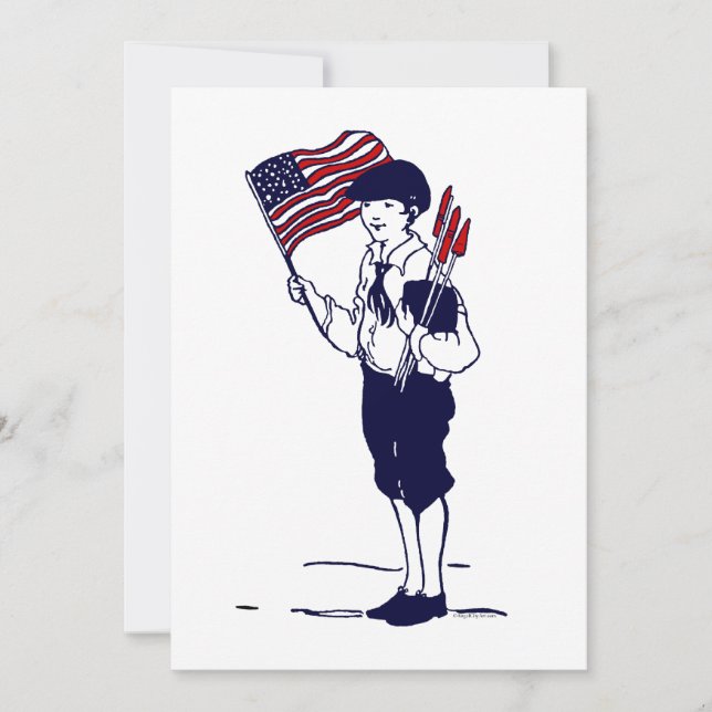 Bandera estadounidense patriótica y niño de fuegos (Anverso)