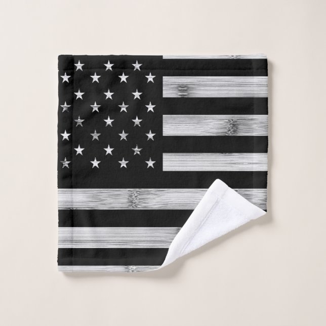 Bandera estadounidense Rustic Wood Black White Pat (Toallita)