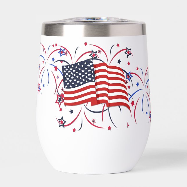 Bandera estadounidense y fuegos artificiales (Frente)