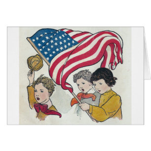 Bandera estadounidense y niños