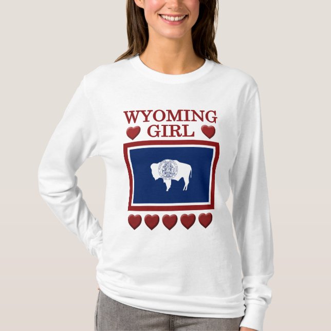 Bandera estatal de Chica Wyoming camiseta de coraz (Anverso)
