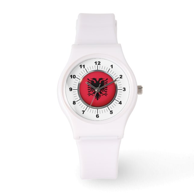 Bandera femenina de Albania reloj deportivo blanco (Anverso)