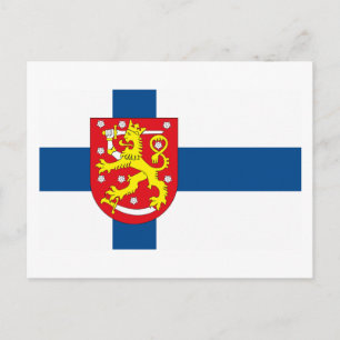 Bandera finlandesa con tarjeta postal COA