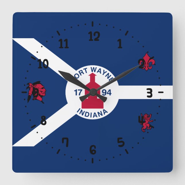 Bandera Fort Wayne, reloj de pared de Indiana Squa (Anverso)