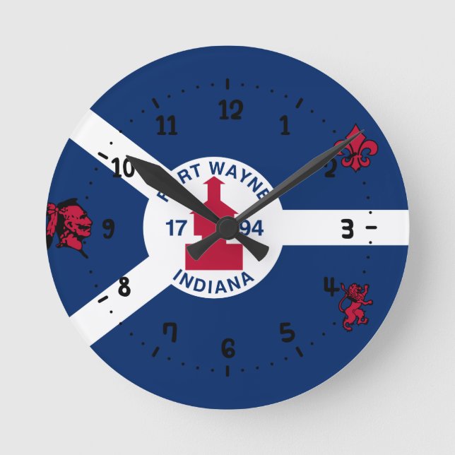 Bandera Fort Wayne, reloj de pared de Indiana Squa (Anverso)