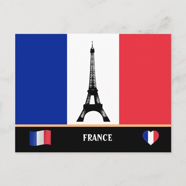 Bandera francesa y Torre Eiffel París / postal fra (Anverso)