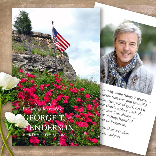 Bandera funeraria y flores Tarjetas de simpatía pa (military sympathy card, military prayer cards, funeral prayer card, death, military funeral cards)