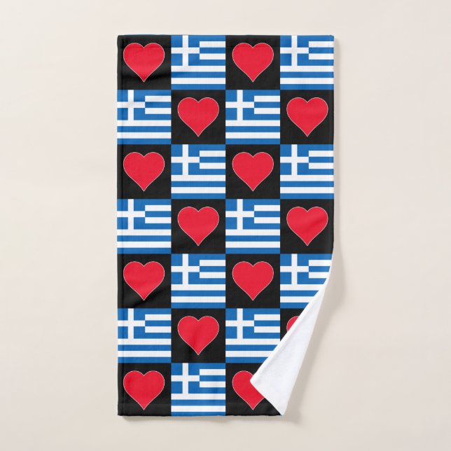 Bandera griega y patrón cardíaco divertido orgullo (Toalla de mano)