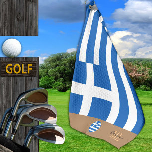 Bandera griega y toalla de golf monogramada en Gre