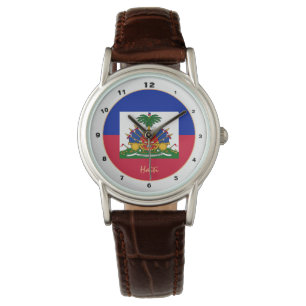 Bandera haitiana y reloj de diseño/moda de moda de