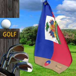 Bandera haitiana y toalla de golf monogramada en H