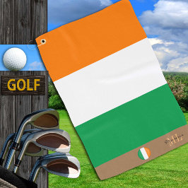 Bandera irlandesa y toalla de golf monogramada en 