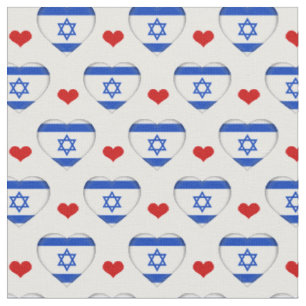 Bandera israelí y tela de moda del corazón rojo